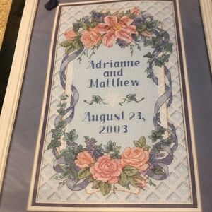 NIP Dimensions Floral Trellis Wedding Record 8x14” counted cross stitch